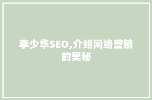 李少华SEO,介绍网络营销的奥秘
