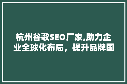 杭州谷歌SEO厂家,助力企业全球化布局，提升品牌国际影响力