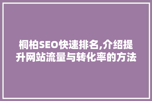 桐柏SEO快速排名,介绍提升网站流量与转化率的方法