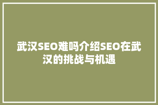 武汉SEO难吗介绍SEO在武汉的挑战与机遇
