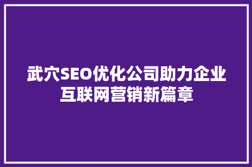 武穴SEO优化公司助力企业互联网营销新篇章