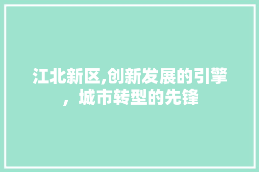 江北新区,创新发展的引擎，城市转型的先锋