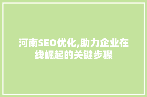 河南SEO优化,助力企业在线崛起的关键步骤