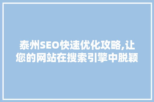 泰州SEO快速优化攻略,让您的网站在搜索引擎中脱颖而出