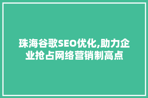 珠海谷歌SEO优化,助力企业抢占网络营销制高点