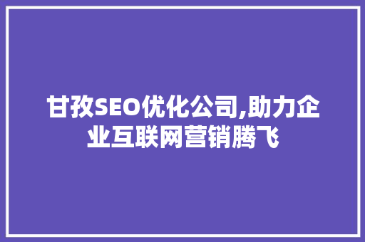 甘孜SEO优化公司,助力企业互联网营销腾飞