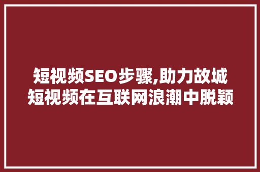 短视频SEO步骤,助力故城短视频在互联网浪潮中脱颖而出