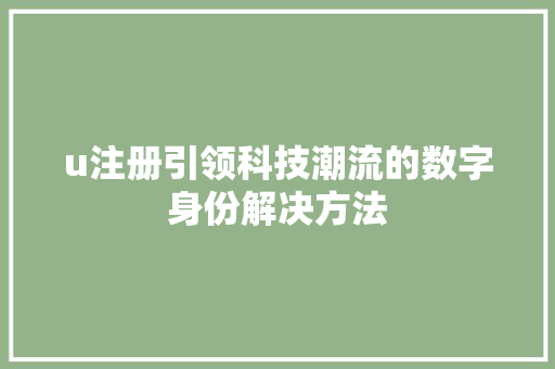 u注册引领科技潮流的数字身份解决方法