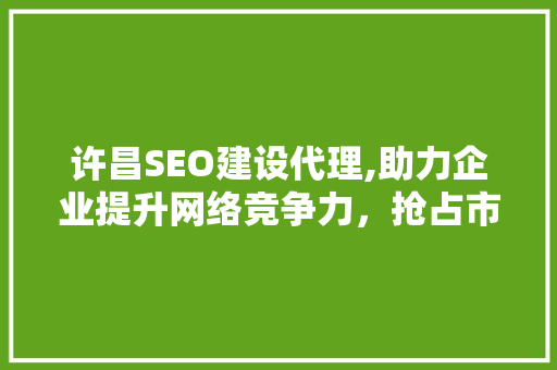 许昌SEO建设代理,助力企业提升网络竞争力，抢占市场先机