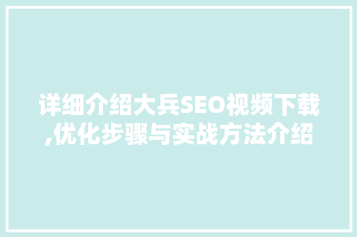 详细介绍大兵SEO视频下载,优化步骤与实战方法介绍