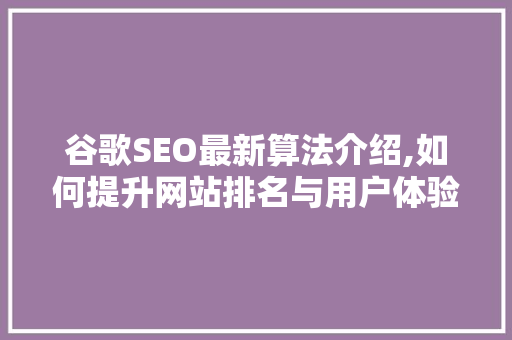 谷歌SEO最新算法介绍,如何提升网站排名与用户体验