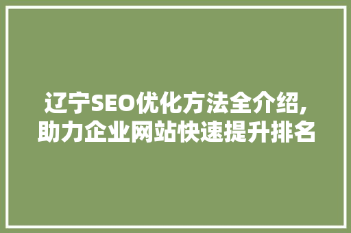 辽宁SEO优化方法全介绍,助力企业网站快速提升排名  第1张