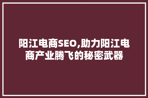 阳江电商SEO,助力阳江电商产业腾飞的秘密武器