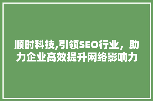 顺时科技,引领SEO行业，助力企业高效提升网络影响力