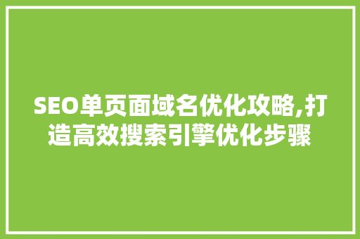 SEO单页面域名优化攻略,打造高效搜索引擎优化步骤