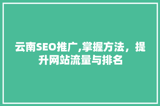 云南SEO推广,掌握方法，提升网站流量与排名