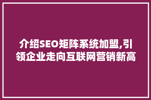 介绍SEO矩阵系统加盟,引领企业走向互联网营销新高度