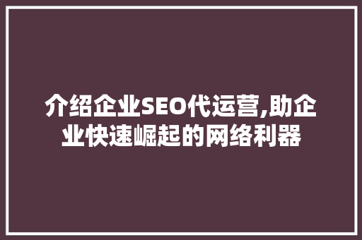 介绍企业SEO代运营,助企业快速崛起的网络利器