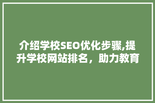 介绍学校SEO优化步骤,提升学校网站排名，助力教育事业发展
