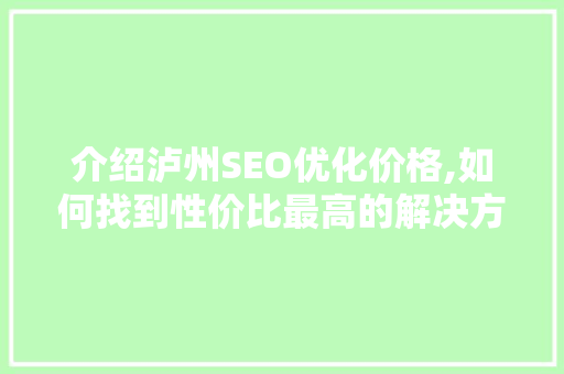 介绍泸州SEO优化价格,如何找到性价比最高的解决方法