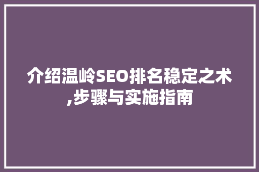 介绍温岭SEO排名稳定之术,步骤与实施指南