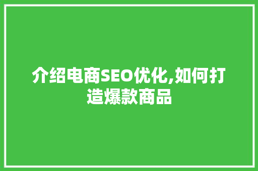 介绍电商SEO优化,如何打造爆款商品