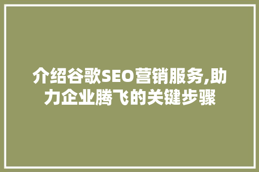 介绍谷歌SEO营销服务,助力企业腾飞的关键步骤  第1张