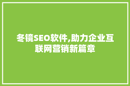 冬镜SEO软件,助力企业互联网营销新篇章