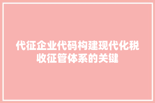 代征企业代码构建现代化税收征管体系的关键