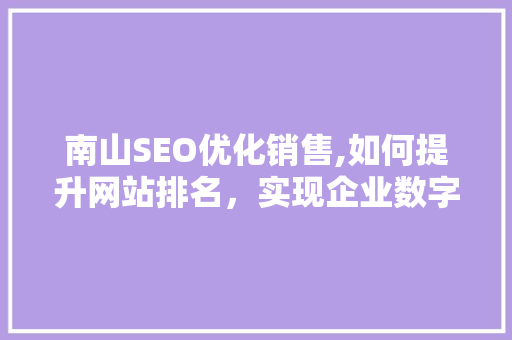 南山SEO优化销售,如何提升网站排名，实现企业数字化转型