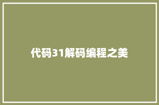 代码31解码编程之美