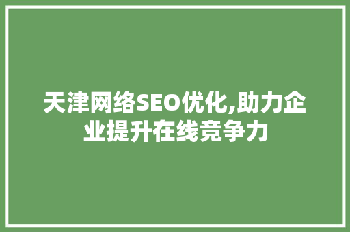 天津网络SEO优化,助力企业提升在线竞争力