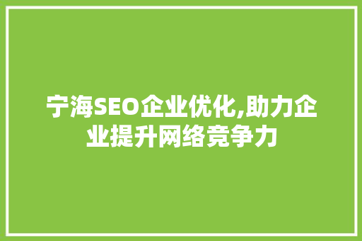 宁海SEO企业优化,助力企业提升网络竞争力