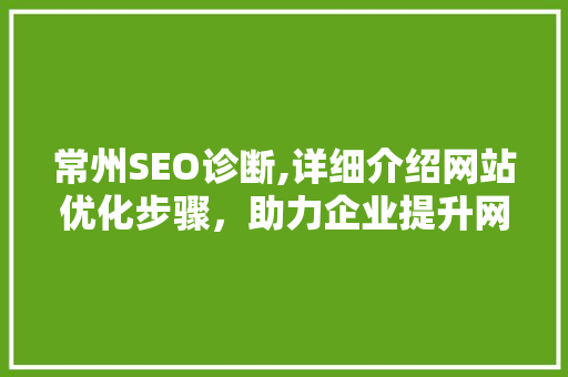 常州SEO诊断,详细介绍网站优化步骤，助力企业提升网络竞争力
