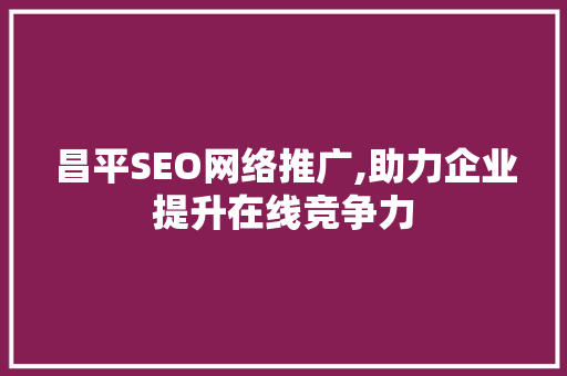 昌平SEO网络推广,助力企业提升在线竞争力