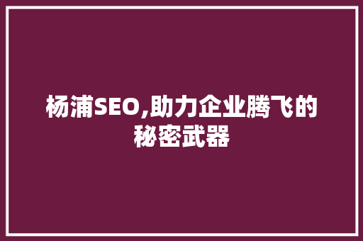 杨浦SEO,助力企业腾飞的秘密武器