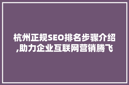 杭州正规SEO排名步骤介绍,助力企业互联网营销腾飞