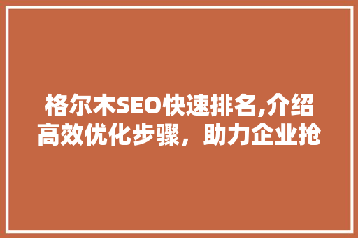 格尔木SEO快速排名,介绍高效优化步骤，助力企业抢占市场先机