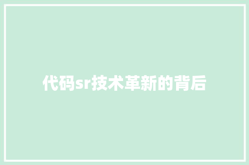 代码sr技术革新的背后