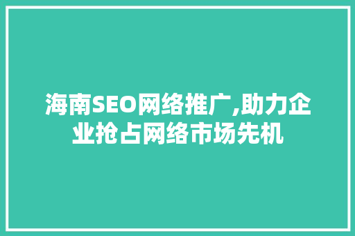 海南SEO网络推广,助力企业抢占网络市场先机