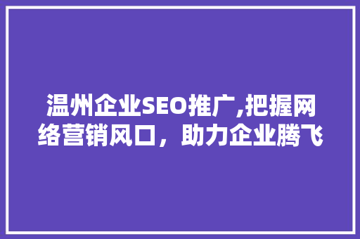 温州企业SEO推广,把握网络营销风口，助力企业腾飞