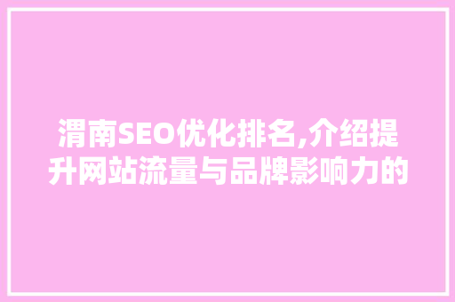渭南SEO优化排名,介绍提升网站流量与品牌影响力的方法