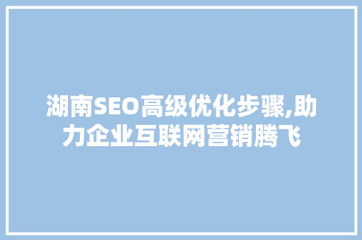 湖南SEO高级优化步骤,助力企业互联网营销腾飞