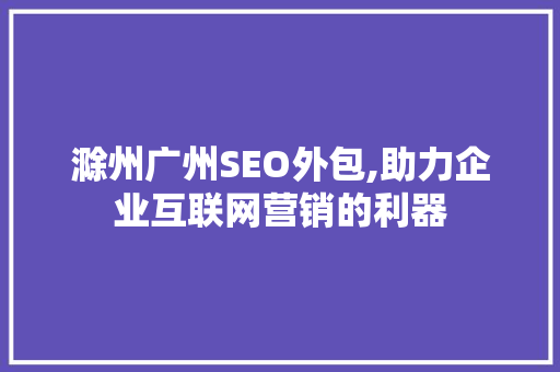 滁州广州SEO外包,助力企业互联网营销的利器