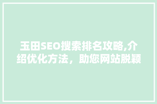 玉田SEO搜索排名攻略,介绍优化方法，助您网站脱颖而出