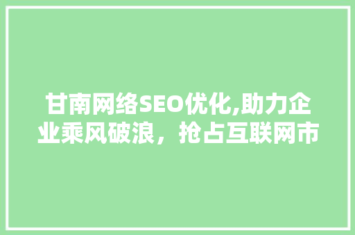 甘南网络SEO优化,助力企业乘风破浪，抢占互联网市场先机