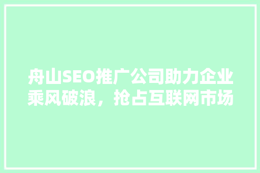 舟山SEO推广公司助力企业乘风破浪，抢占互联网市场制高点