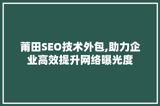 莆田SEO技术外包,助力企业高效提升网络曝光度