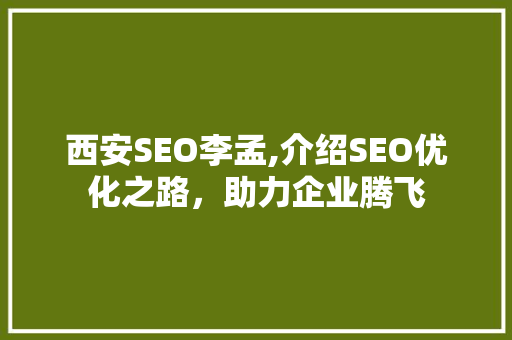 西安SEO李孟,介绍SEO优化之路，助力企业腾飞