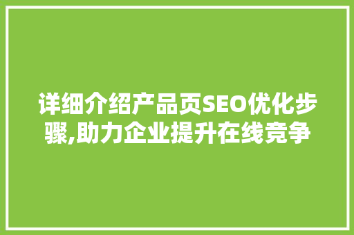 详细介绍产品页SEO优化步骤,助力企业提升在线竞争力